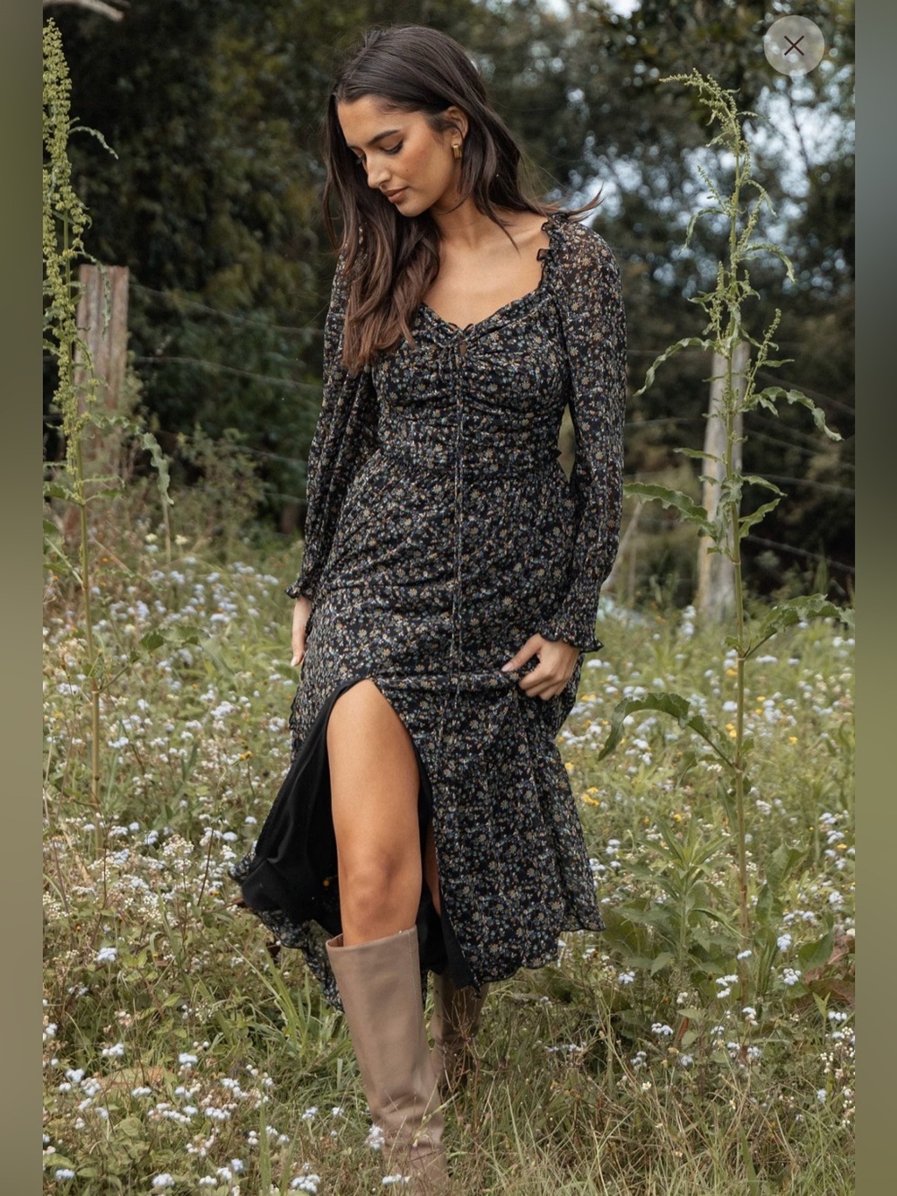 NWT petal + pup Keziah Black Ditzy Floral Maxi Long Sleeve Dress size XS - Picture 2 of 13